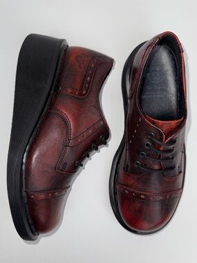Vintage Dr. Martens England Oxblood Ruboff Red Black Wingtip Wedge Oxfords UK 4